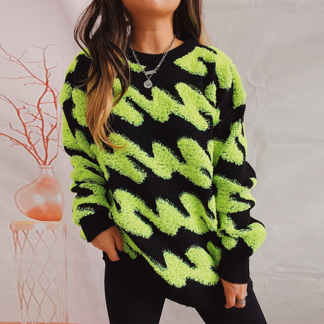 Damen grob strukturiertes Sweatshirt mit kontrastierenden Mustern R&B