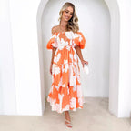 Damen Maxikleid mit schulterfreiem Schnitt und luftigen Puffärmeln R&B