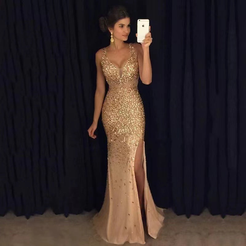 R&B | Damen Ärmelloses Ballkleid mit V-Ausschnitt und Beinschlitz