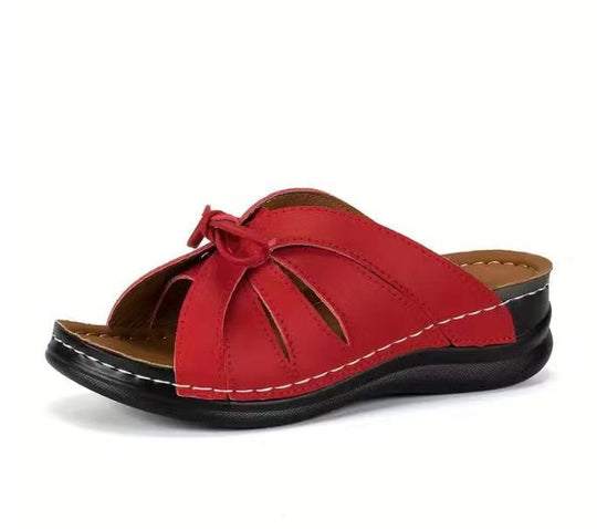 Damen bunte Slip-On Pantoletten mit dekorativem Knoten R&B