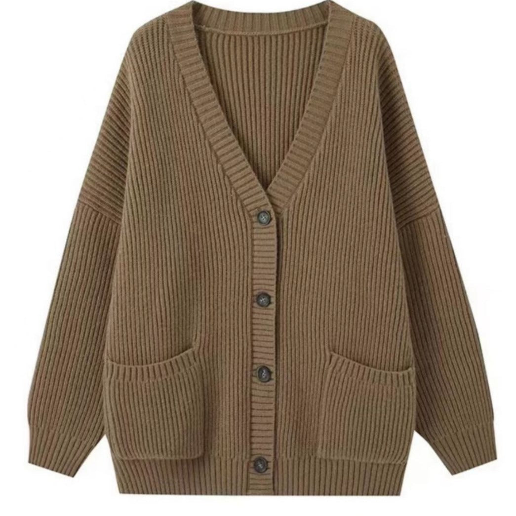 Damen Grobstrickcardigan mit großen Taschen und lässigem Schnitt R&B