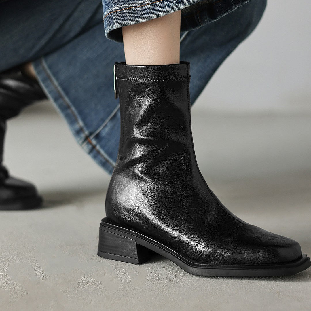 Damen elegante Ankle Boots mit modernem Reißverschluss und komfortablem Blockabsatz R&B