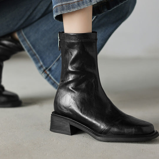 Damen elegante Ankle Boots mit modernem Reißverschluss und komfortablem Blockabsatz R&B