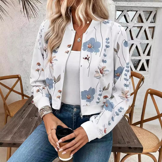 Damen Bomberjacke mit floralem Design und elastischen Bündchen R&B