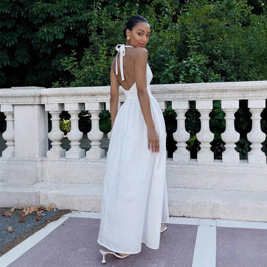 Damen Elegantes Maxikleid mit Halterneck-Design und fließendem Rock R&B