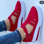 Damen Plateau-Sneaker mit modischem Kreuzriemen und rutschfester Sohle R&B