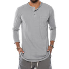 Herren Langarm-Henley-Shirt mit modischem Knopfverschluss und praktischer Brusttasche R&B