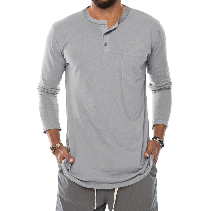 Herren Langarm-Henley-Shirt mit modischem Knopfverschluss und praktischer Brusttasche R&B