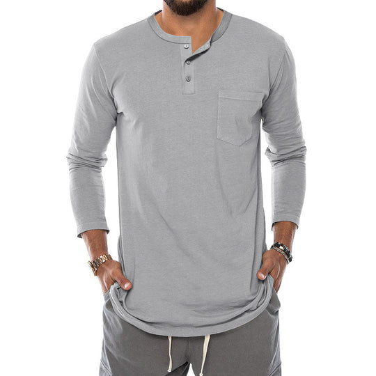 Herren Langarm-Henley-Shirt mit modischem Knopfverschluss und praktischer Brusttasche R&B