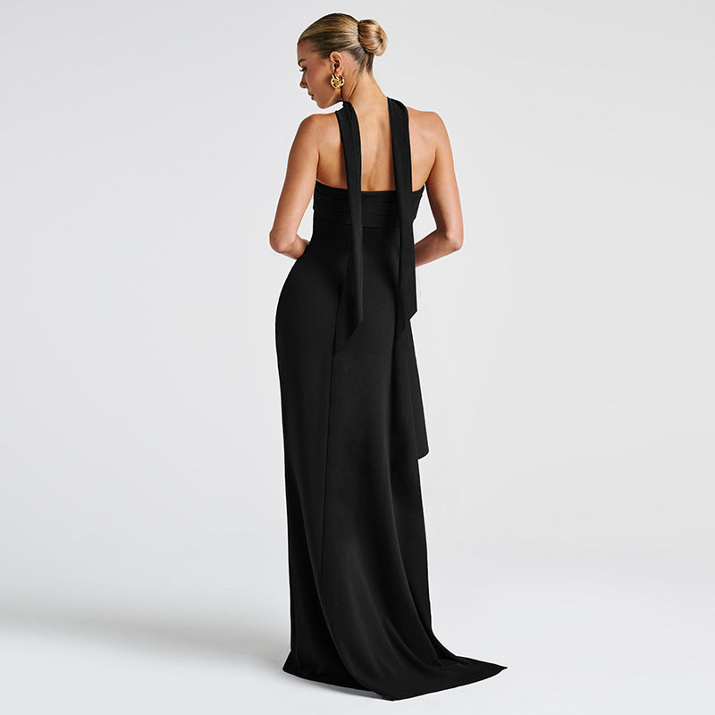 Damen Elegantes Trägerkleid mit seitlicher Drapierung und hochgeschlossenem Ausschnitt R&B