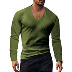 Herren V-Ausschnitt Langarmshirt aus weichem Baumwollmix mit figurbetonter Passform R&B