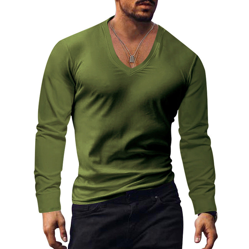 Herren V-Ausschnitt Langarmshirt aus weichem Baumwollmix mit figurbetonter Passform R&B