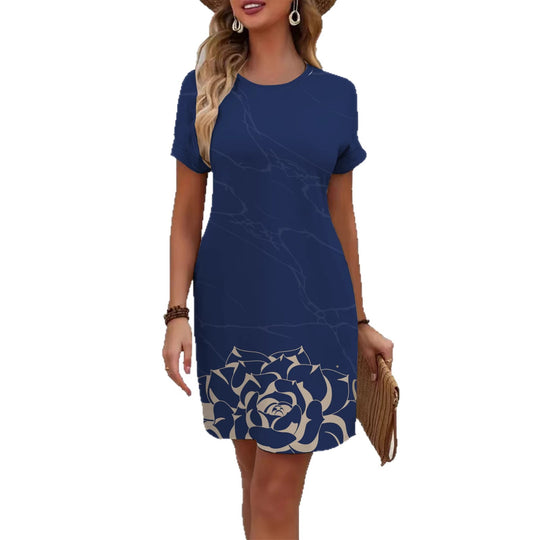 Damen Kurzarm Kleid mit floralem Linienmuster R&B