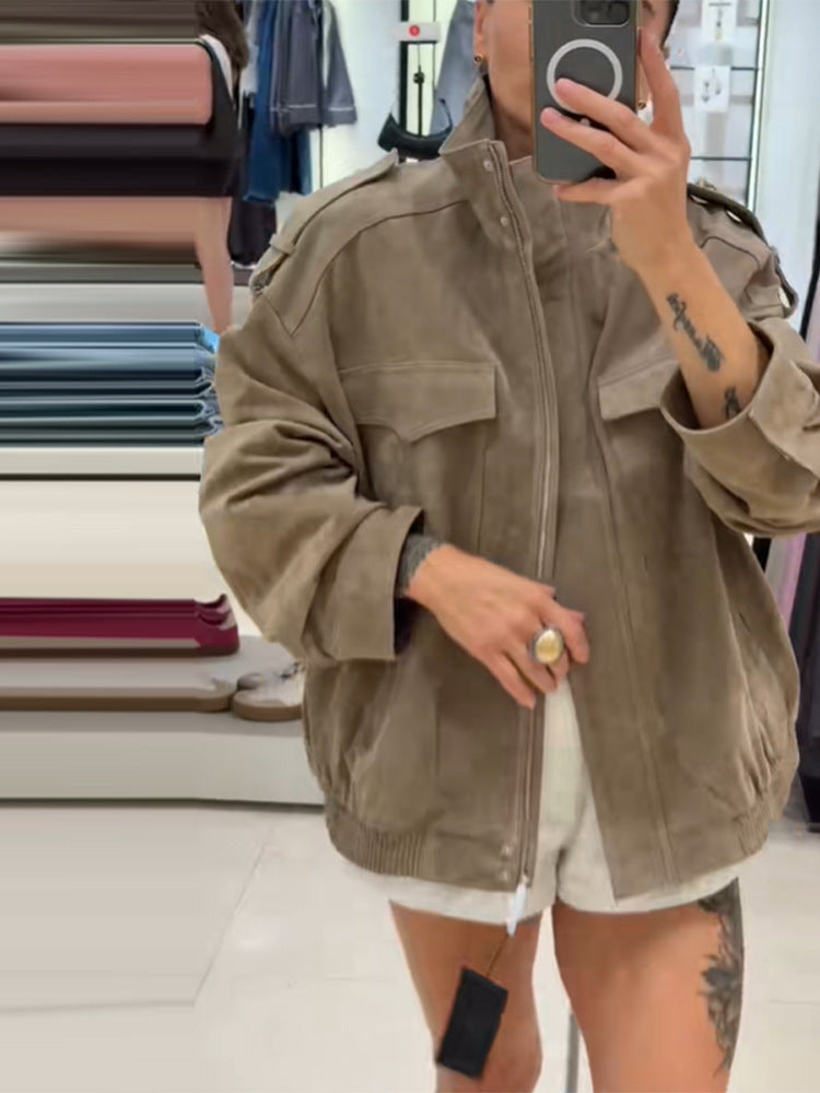 Damen lässige Oversize-Jacke aus Wildleder R&B