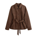 Damen modische Overshirt-Jacke mit Gürtel R&B