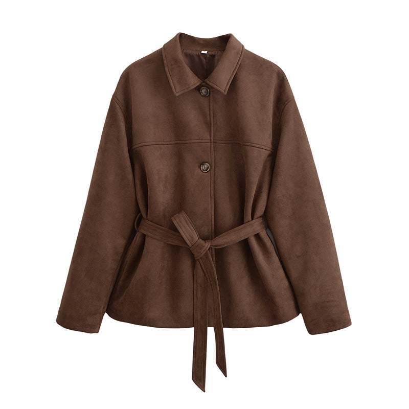 Damen modische Overshirt-Jacke mit Gürtel R&B