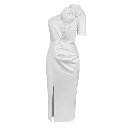 Damen Elegantes One-Shoulder Abendkleid mit zarten Blütenakzenten R&B