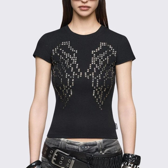 Damen Enganliegendes T-Shirt mit Metallic-Nieten R&B