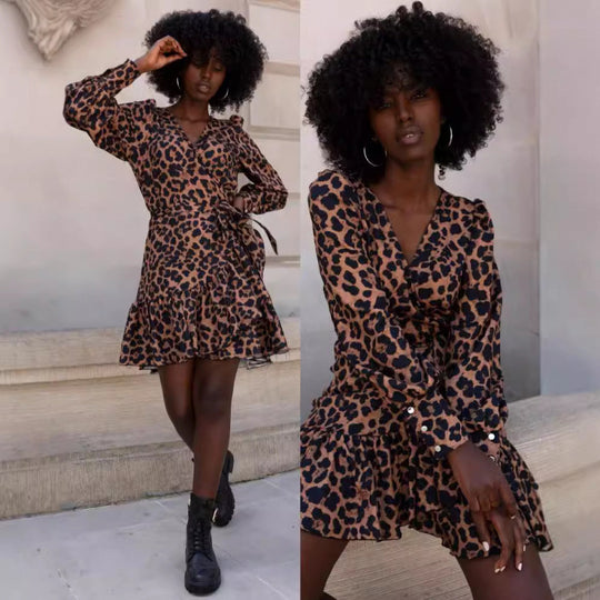 Damen schmeichelhaft Wickel-Mini-Kleid mit Leopardenmuster R&B
