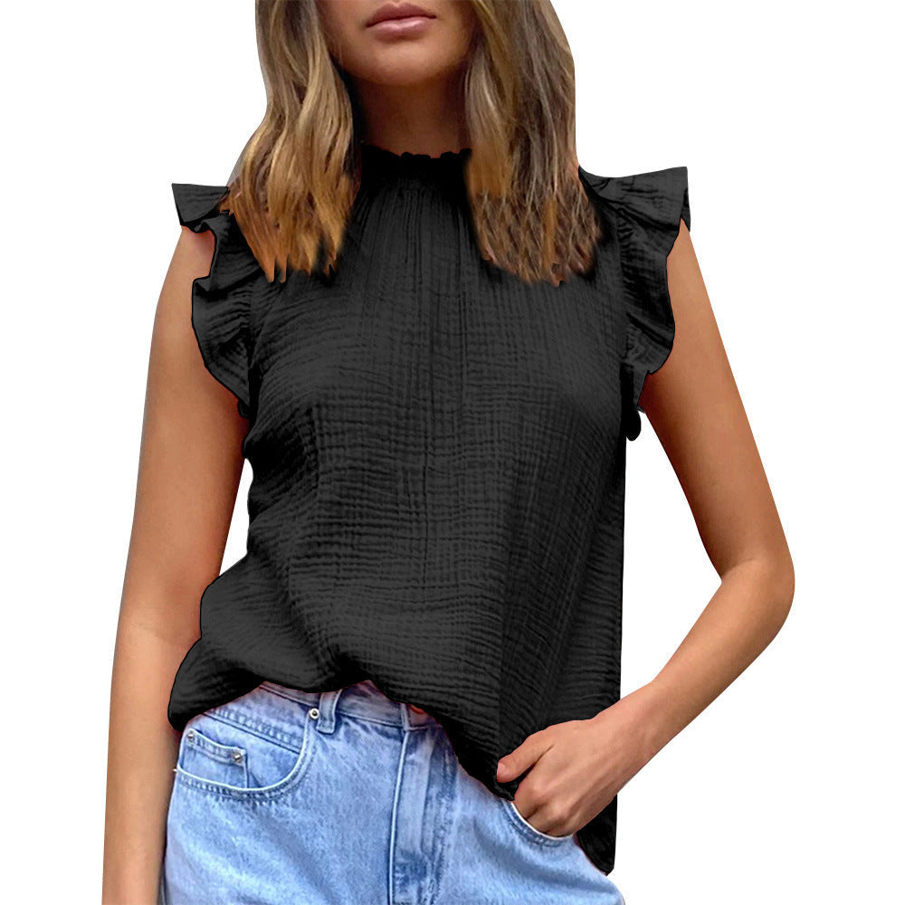 Damen luftige Bluse mit Rüschendetails und Stehkragen R&B