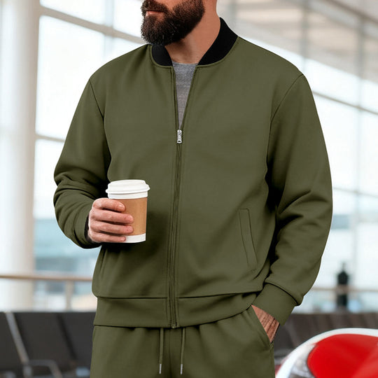 Herren nan urbane Sweat-Trackjacke mit Stehkragen verdecktem Reißverschluss elastischen Rippbündchen und Eingrifftaschen R&B