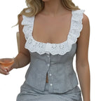 Damen Rüschenoberteil mit auffälligem Kragen und Knopfdetails R&B