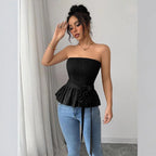 Damen Rüschen Top mit Taillenknoten R&B