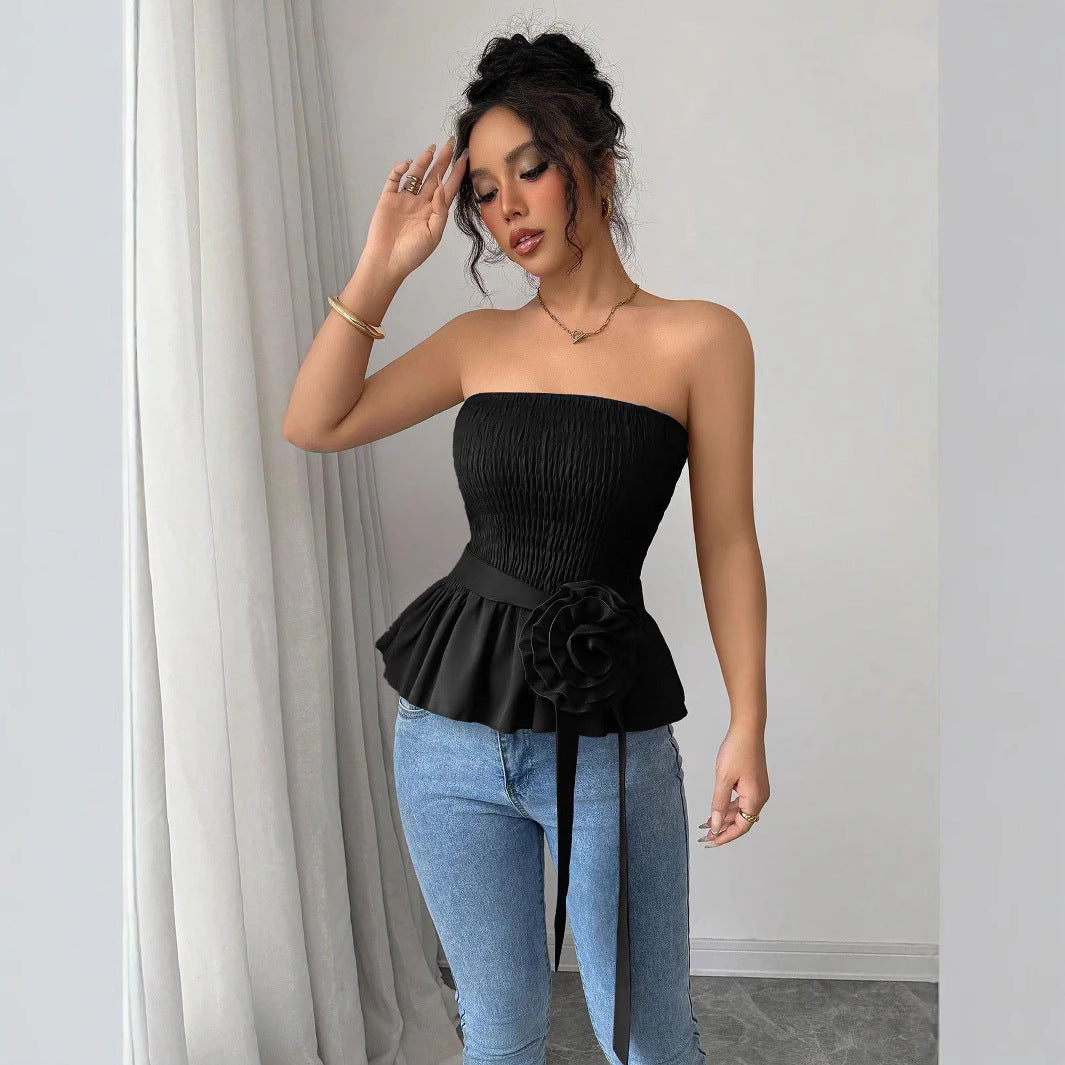 Damen Rüschen Top mit Taillenknoten R&B