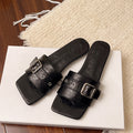 Damen modische Slipper Sandalen mit breitem Riemen und eleganter Schnalle R&B