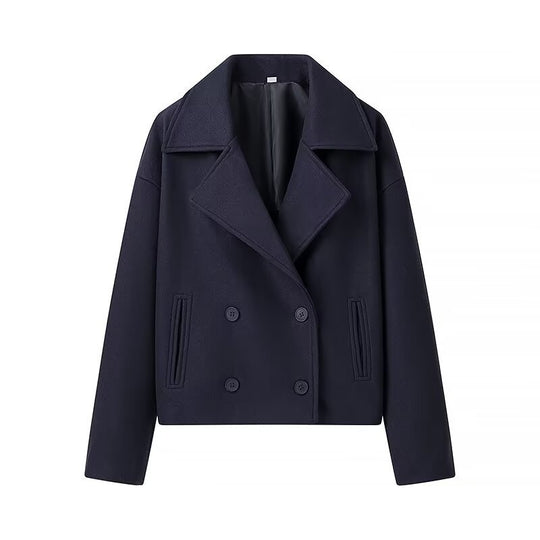 Damen gefütterte cropped Jacke mit doppeltem Knopfverschluss und weitem Revers R&B
