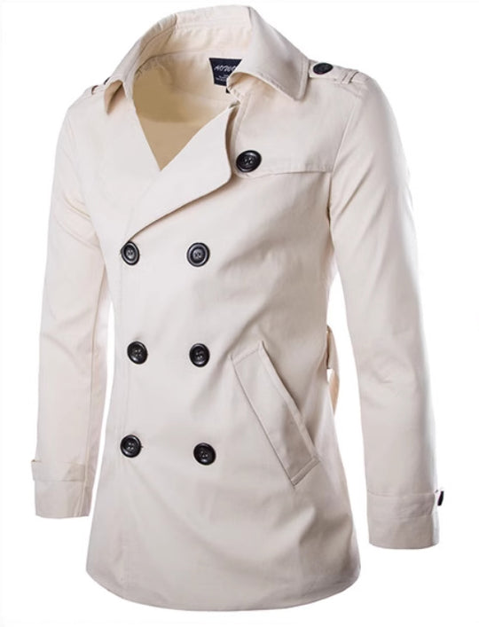 Herren eleganter Trenchcoat mit doppelter Knopfleiste und seitlichen Eingrifftaschen R&B