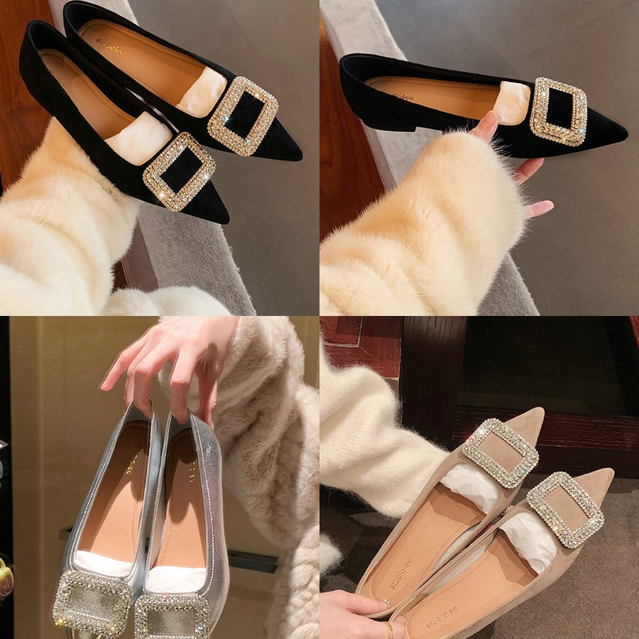 Damen elegante Ballerinas mit funkelnder Schnallenapplikation R&B