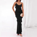 Damen Maxikleid mit Rüschen und Spaghettiträgern R&B