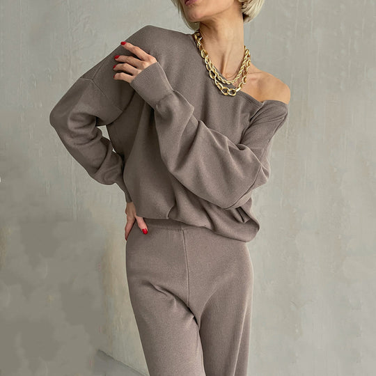 Damen lässiges Strickanzug-Set mit weitem Schnitt und modischen Details R&B