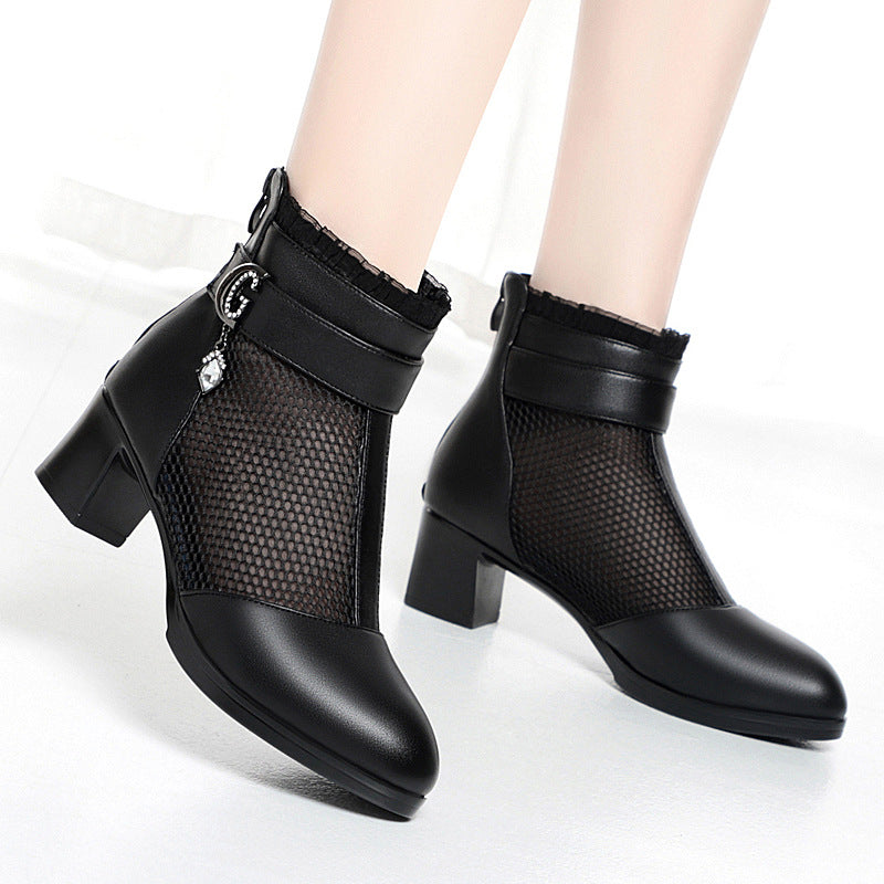 Damen Elegante Stiefeletten mit modischen Netzdetails und verziertem Riemen R&B