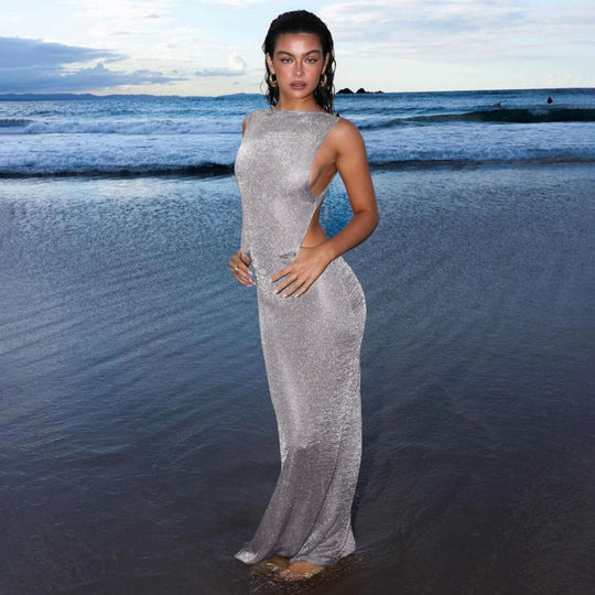 Damen Transparente Maxikleid mit schimmerndem Effekt R&B