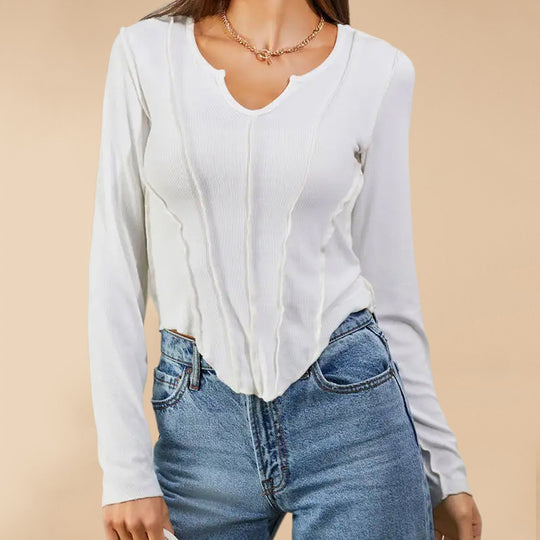 Damen Langärmeliger, strukturierter Basic-Pullover mit modischen Akzenten R&B