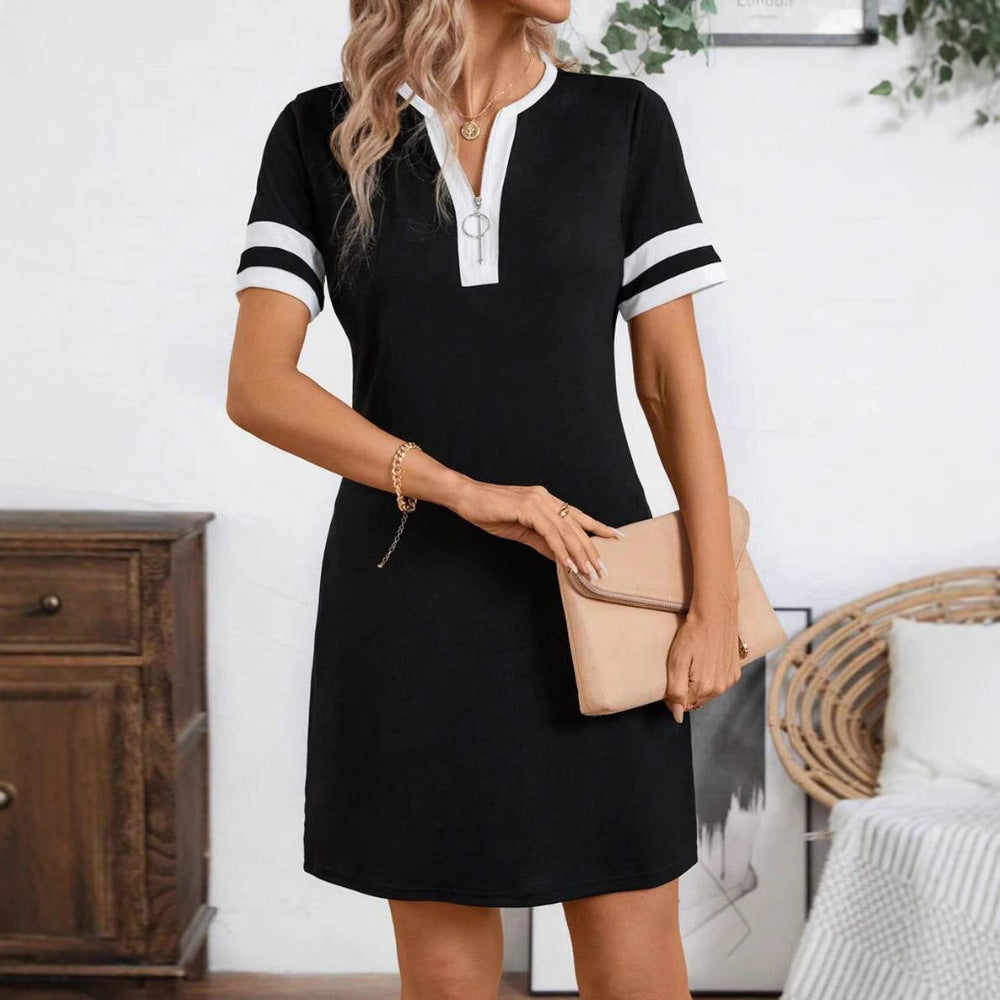 Damen sportliches Freizeitkleid mit Reißverschluss und kontrastierenden Ärmeln R&B