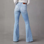 Damen Flared Jeans mit ausgefranstem Saum und verwaschenem Effekt R&B