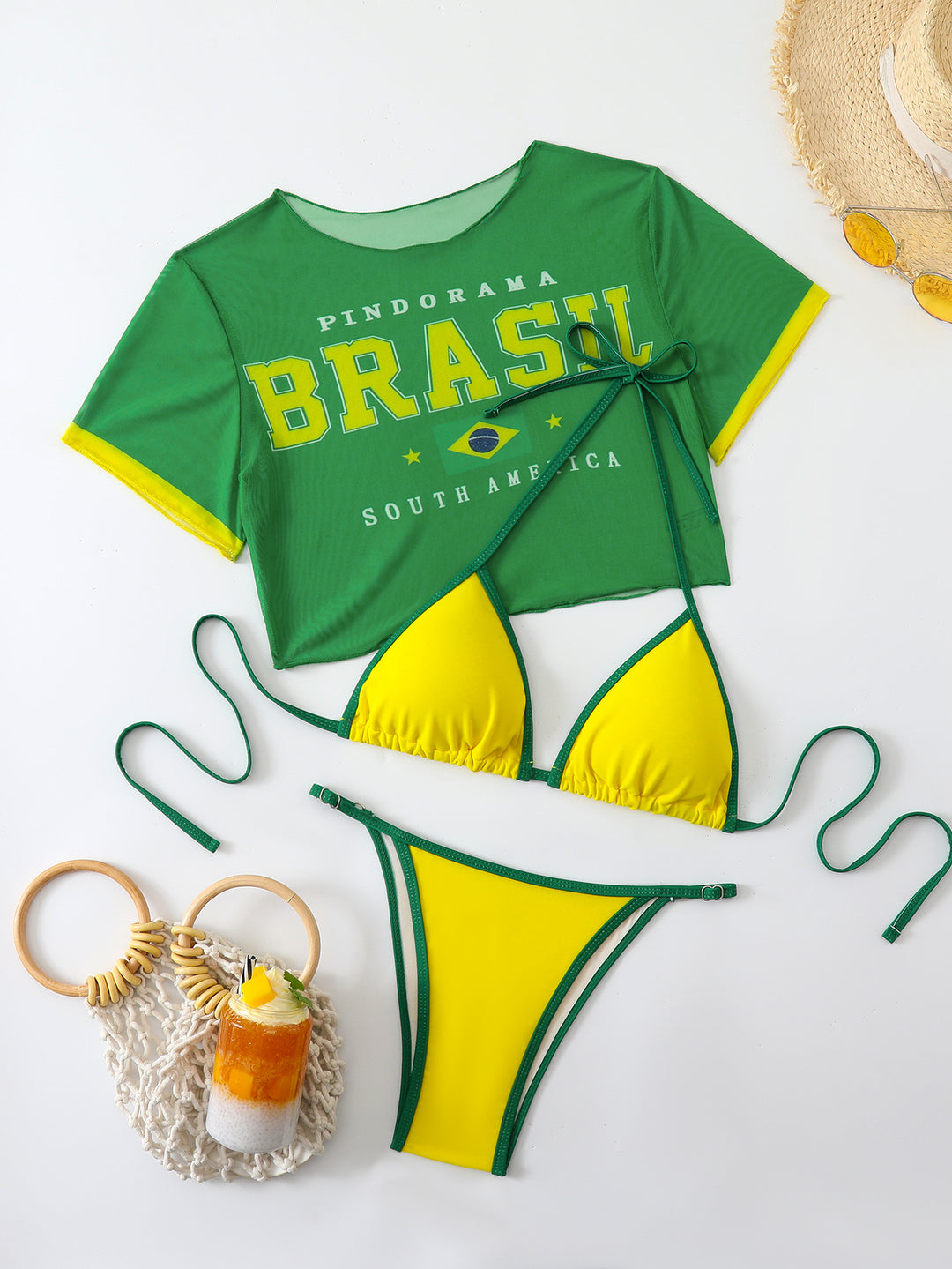 Damen Bikini-Set mit trendigem Kirschmotiv und lässigem Crop-Top R&B
