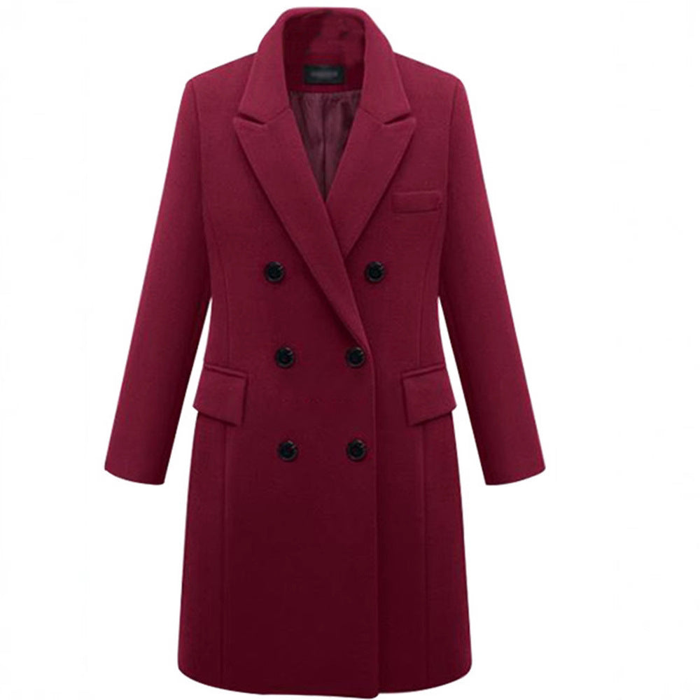 Damen eleganter doppelt-geknöpfter Wollmantel mit Taschen R&B