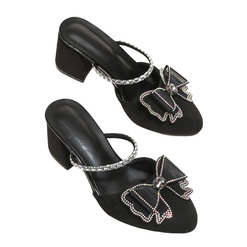 Damen Glamouröse Mules mit funkelndem Riemen und zierlichem Schleifendetail R&B