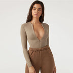 Damen Langarm-Bodysuit mit Reißverschluss R&B