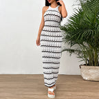 Damen Häkel Langkleid mit dekorativem Wellenmuster und figurbetonter Silhouette R&B