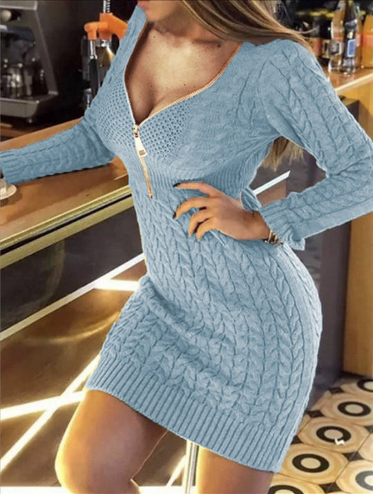 Damen Strickkleid mit Reißverschluss und Zopfmuster R&B
