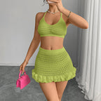 Damen gehäkeltes Crop-Top und Rock Set R&B