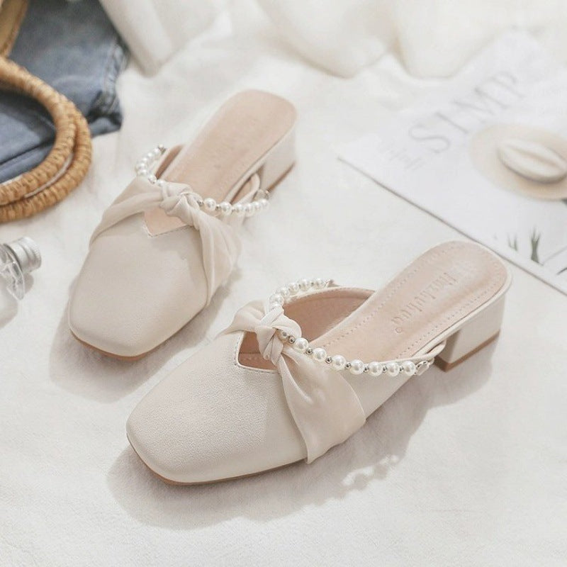 Damen Komfortable Mules mit eleganter Perlenverzierung und modischem Knoten-Design R&B