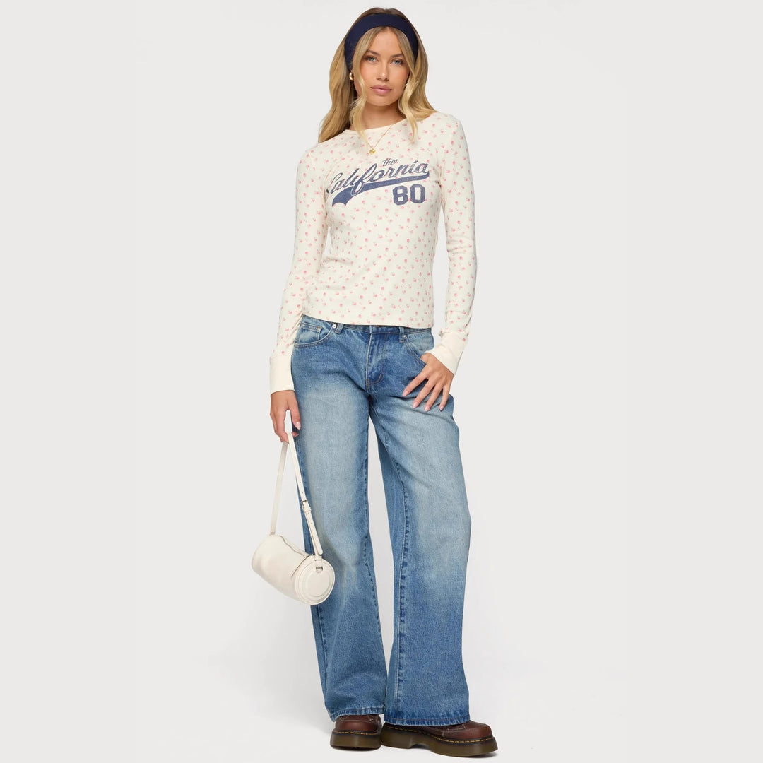 Damen Langarmshirt mit floralem Muster und sportlichem Print R&B