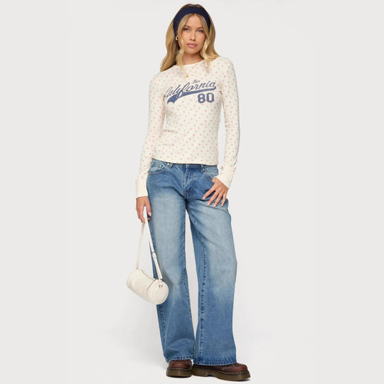 Damen Langarmshirt mit floralem Muster und sportlichem Print R&B