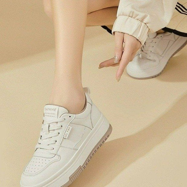 Damen Modische Lockere Sneakers mit hoher Sohle und atmungsaktiver Leder-Oberfläche R&B